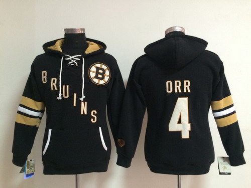 Old Time Hockey Boston Bruins #4 Bobby Orr Black Womens Hoodie