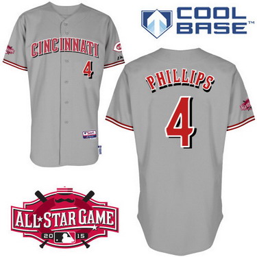 Cincinnati Reds #4 Brandon Phillips 2015 All-Star Patch Gray Jersey