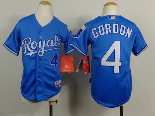 Kansas City Royals #4 Alex Gordon Light Blue Kids Jersey