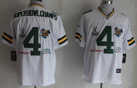 Nike Green Bay Packers #4 Super Bowl Champs White Elite Jersey