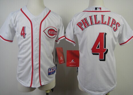 Cincinnati Reds #4 Brandon Phillips White Kids Jersey