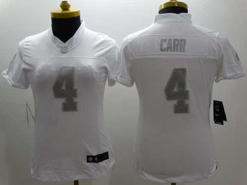 Nike Oakland Raiders #4 Derek Carr Platinum White Limited Womens Jersey