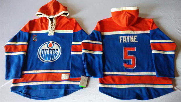 Old Time Hockey Edmonton Oilers #5 Mark Fayne Royal Blue Hoodie