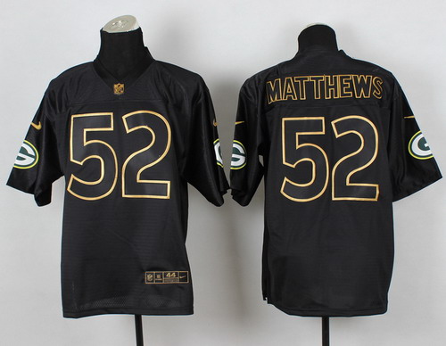 Nike Green Bay Packers #52 Clay Matthews 2014 All Black/Gold Elite Jersey