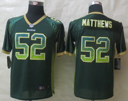 Nike Green Bay Packers #52 Clay Matthews Drift Fashion Green Kids Jersey