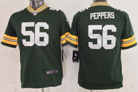 Nike Green Bay Packers #56 Julius Peppers Green Game Kids Jersey