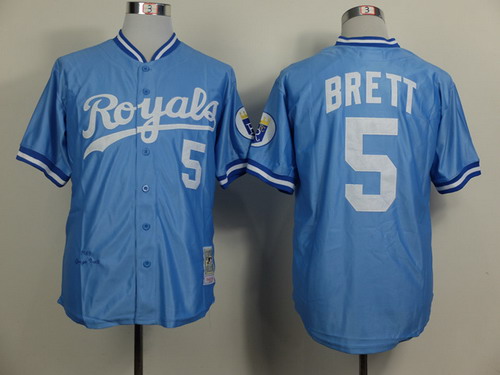 Kansas City Royals #5 George Brett 1985 Light Blue Throwback Jersey