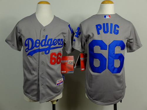 Los Angeles Dodgers #66 Yasiel Puig 2014 Gray Kids Jersey