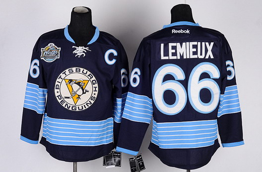 Pittsburgh Penguins #66 Mario Lemieux Navy Blue Third Jersey