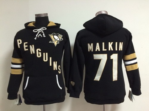 Old Time Hockey Pittsburgh Penguins #71 Evgeni Malkin Black Womens Hoodie