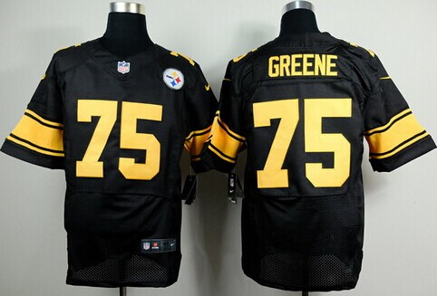 Nike Pittsburgh Steelers #75 Joe Greene Black With Yellow Elite Jersey