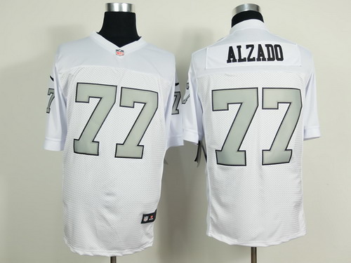 Nike Oakland Raiders #77 Lyle Alzado White With Silvery Elite Jersey