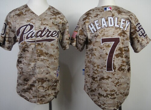 San Diego Padres #7 Chase Headley 2014 Camo Kids Jersey