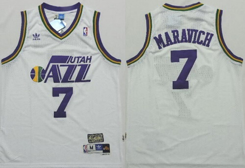 Utah Jazz #7 Pete Maravich White Swingman Throwback Jersey