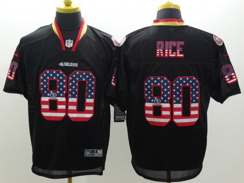 Nike San Francisco 49ers #80 Jerry Rice 2014 USA Flag Fashion Black Elite Jersey