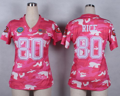 Nike San Francisco 49ers #80 Jerry Rice 2014 Salute to Service Pink Camo Womens Jersey