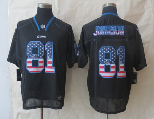 Nike Detroit Lions #81 Calvin Johnson 2014 USA Flag Fashion Black Elite Jersey