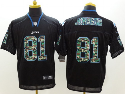 Nike Detroit Lions #81 Calvin Johnson Black With Camo Elite Jersey