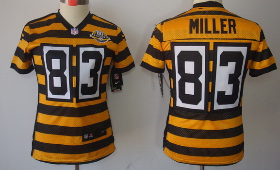 Nike Pittsburgh Steelers #83 Heath Miller Yellow With Black Throwback 80TH Womens Jersey