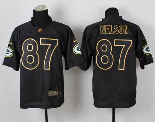 Nike Green Bay Packers #87 Jordy Nelson 2014 All Black/Gold Elite Jersey