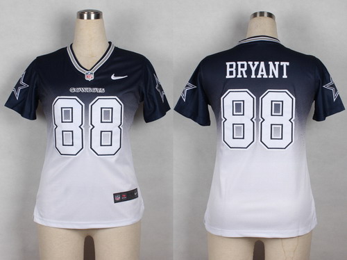 Nike Dallas Cowboys #88 Dez Bryant Blue/White Fadeaway Womens Jersey