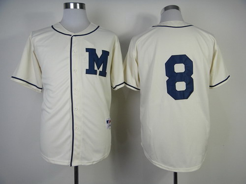 Milwaukee Brewers #8 Ryan Braun 1913 Cream M Patch Jersey