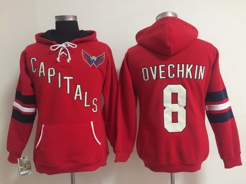 Old Time Hockey Washington Capitals #8 Alex Ovechkin Red Womens Hoodie