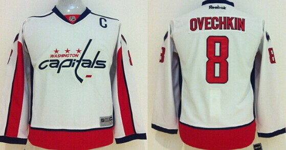 Washington Capitals #8 Alex Ovechkin White Winter Kids Jersey