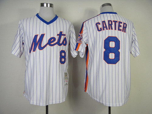 New York Mets #8 Gary Carter 1986 White Throwback Jersey