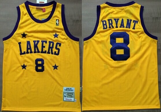 Los Angeles Lakers #8 Kobe Bryant Yellow With Purple Star Swingman Throwback Jersey