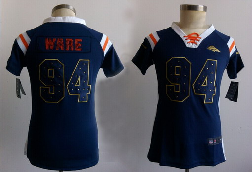 Nike Denver Broncos #94 DeMarcus Ware Drilling Sequins Blue Womens Jersey