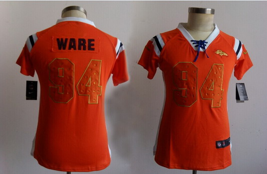 Nike Denver Broncos #94 DeMarcus Ware Drilling Sequins Orange Womens Jersey