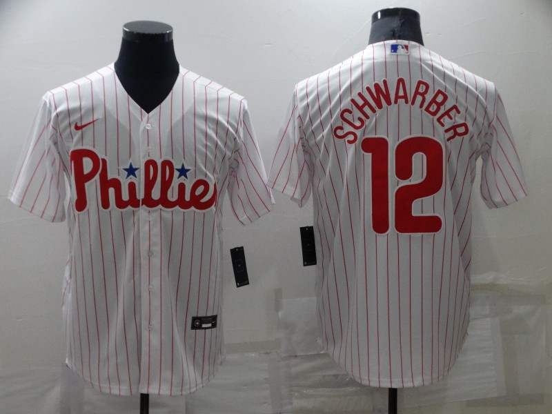 Men's Philadelphia Phillies #12 Kyle Schwarber White Cool Base Stitched Jersey