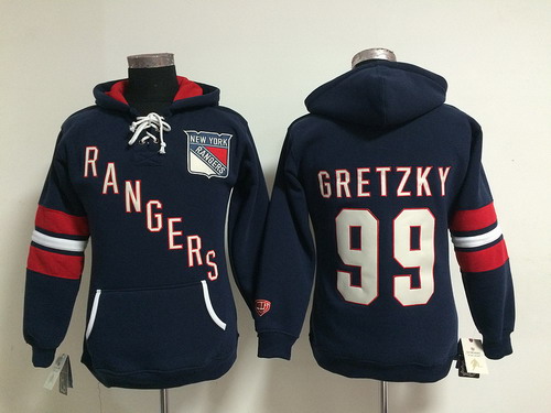 Old Time Hockey New York Rangers #99 Wayne Gretzky Navy Blue Womens Hoodie