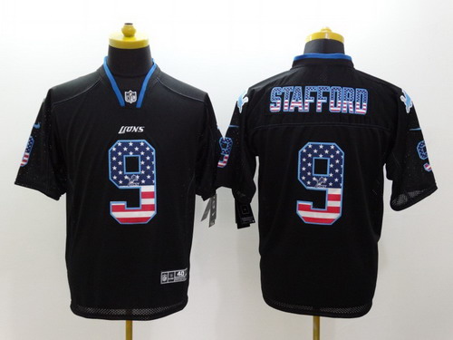 Nike Detroit Lions #9 Matthew Stafford 2014 USA Flag Fashion Black Elite Jersey