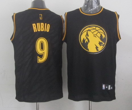 Minnesota Timberwolves #9 Ricky Rubio Revolution 30 Swingman 2014 Black With Gold Jersey