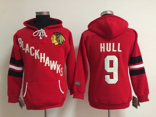 Old Time Hockey Chicago Blackhawks #9 Bobby Hull Red Womens Hoodie