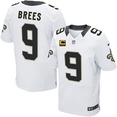 Nike New Orleans Saints #9 Drew Brees White C Patch Elite Jersey