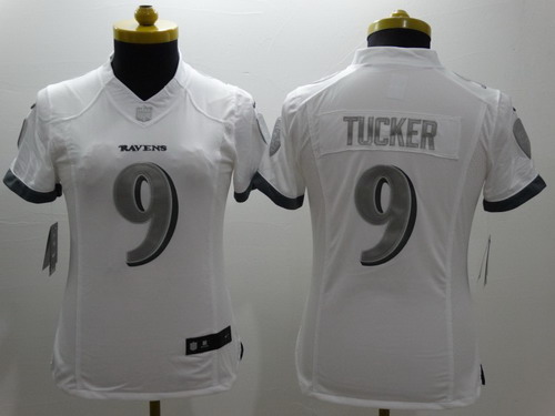 Nike Baltimore Ravens #9 Justin Tucker Platinum White Limited Womens Jersey