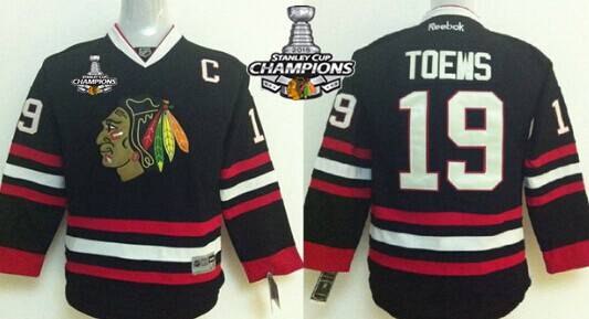 Chicago Blackhawks #19 Janathan Toews Black Kids Jersey W/2015 Stanley Cup Champion Patch