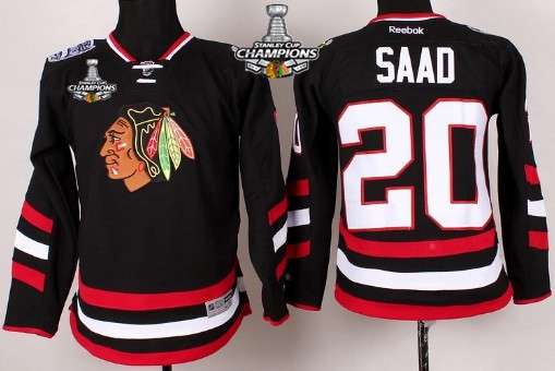 Chicago Blackhawks #20 Brandon Saad 2014 Stadium Series Black Kids Jersey W/2015 Stanley Cup Champion Patch