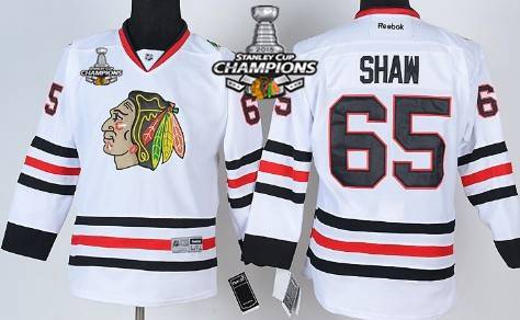 Chicago Blackhawks #65 Andrew Shaw White Kids Jersey W/2015 Stanley Cup Champion Patch