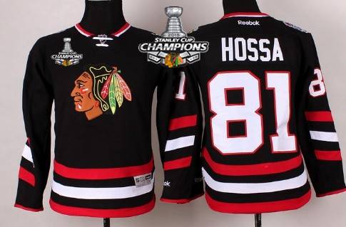 Chicago Blackhawks #81 Marian Hossa 2014 Stadium Series Black Kids Jersey W/2015 Stanley Cup Champion Patch