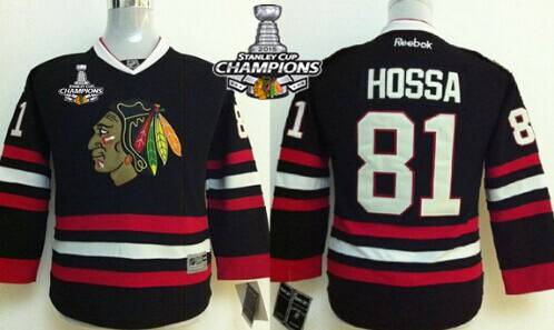 Chicago Blackhawks #81 Marian Hossa Black Kids Jersey W/2015 Stanley Cup Champion Patch