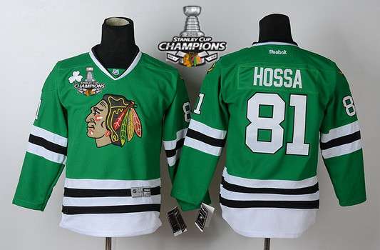 Chicago Blackhawks #81 Marian Hossa Green Kids Jersey W/2015 Stanley Cup Champion Patch