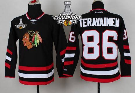 Chicago Blackhawks #86 Teuvo Teravainen Punk 2014 Stadium Series Black Kids Jersey W/2015 Stanley Cup Champion Patch