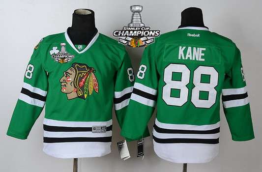 Chicago Blackhawks #88 Patrick Kane Green Kids Jersey W/2015 Stanley Cup Champion Patch