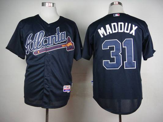 Men's Atlanta Braves #31 Greg Maddux Navy Blue Cool Base Jersey