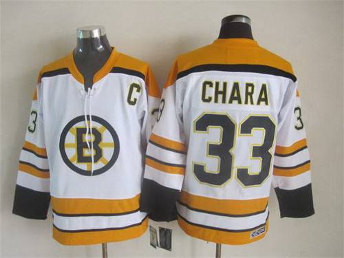 Men's Boston Bruins #33 Zdeno Chara 2007-08 White CCM Vintage Throwback Jersey