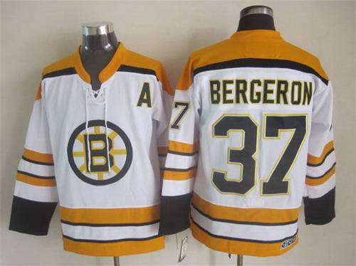 Men's Boston Bruins #37 Patrice Bergeron 2007-08 White CCM Vintage Throwback Jersey